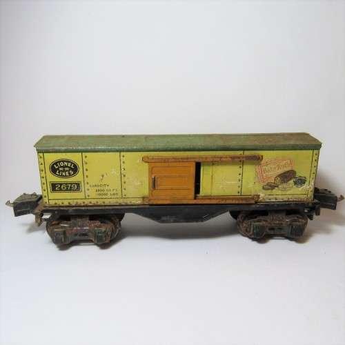 Lionel Lines 2679 Tin Train Wagon - Babe Ruth with sliding doors - Some rust on wheels - O-Gauge