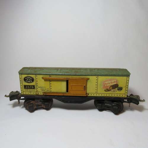 Lionel Lines 2679 Tin Train Wagon - Babe Ruth with sliding doors - Some rust on wheels - O-Gauge