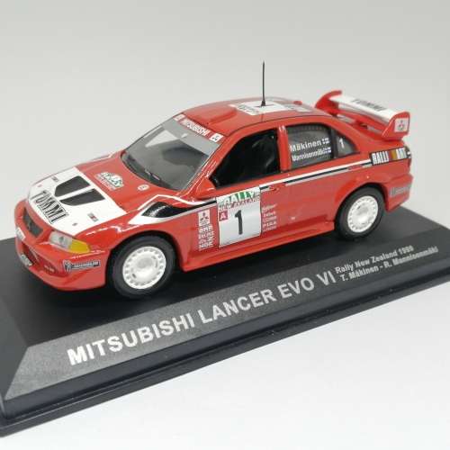 Mitsubishi Lancer Evo VI die-cast rally model car -1999 New Zealand rally -case cracked - scale 1/43