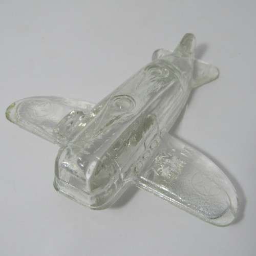 Vintage Glass WW2 Army Bomber candy container toy