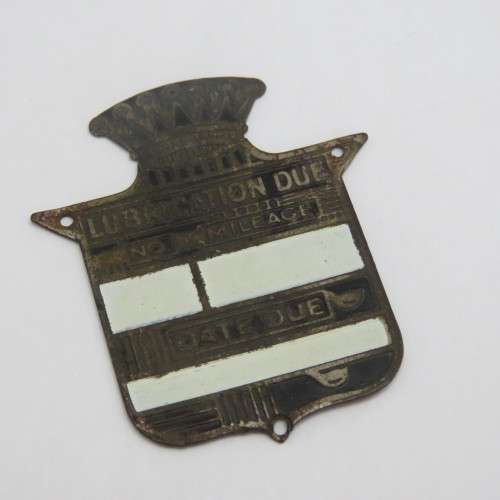 Vintage Lubrication Due plaque for car