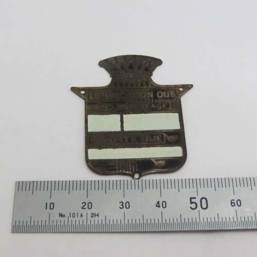 Vintage Lubrication Due plaque for car