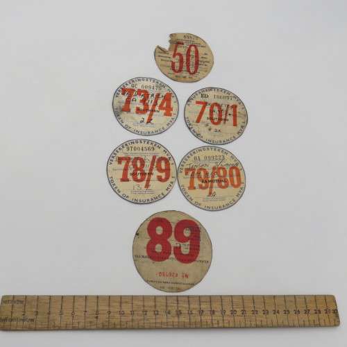 Lot of 6 vintage car license discs