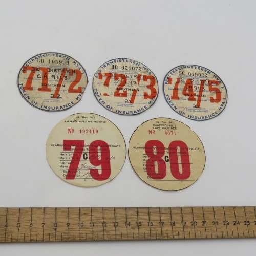 Lot of 5 car license discs 70`s to 80`s