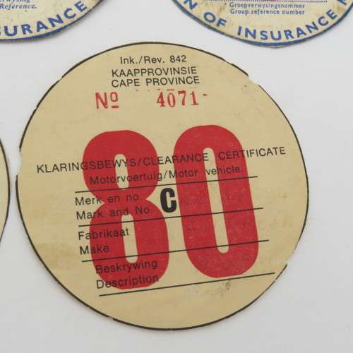 Lot of 5 car license discs 70`s to 80`s