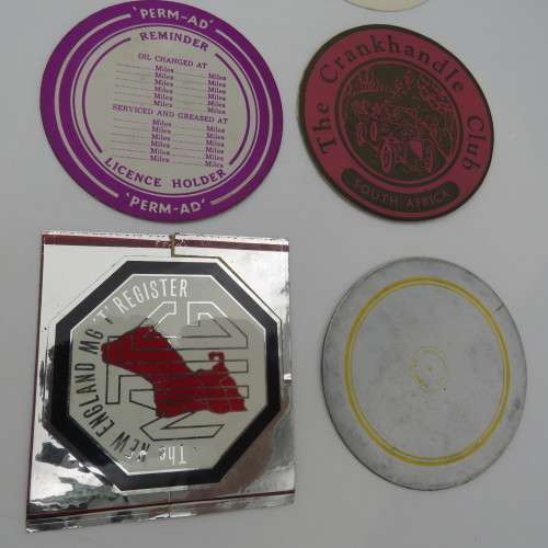 Lot of 11 vintage car license stickers and other related items