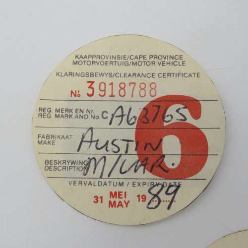 Lot of 5 vintage car license discs