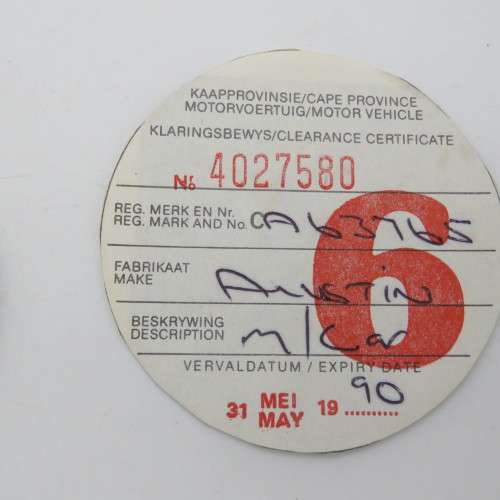 Lot of 5 vintage car license discs