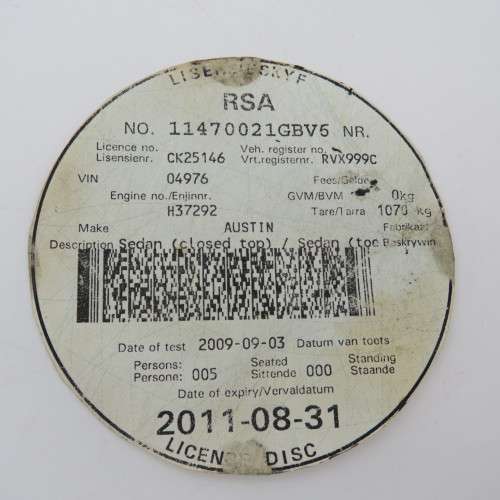 Lot of 5 vintage car license discs