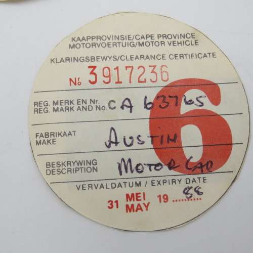 Lot of 5 vintage car license discs