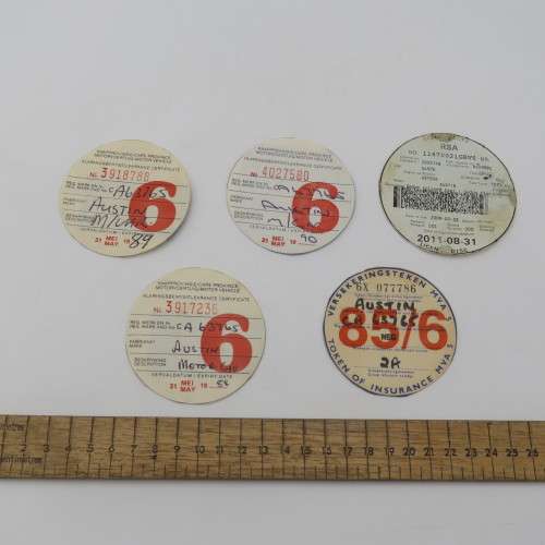 Lot of 5 vintage car license discs