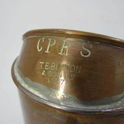 Vintage CPRS T.E. Bladon and Son 1937 copper small oil can - Canadian Pacific Railways