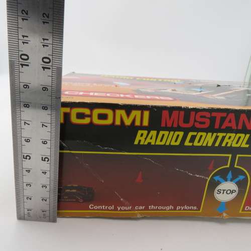 Vintage Checkers Ford Mustang Cobra Turbo radio control car-scale 1/20 in original box - Not tested
