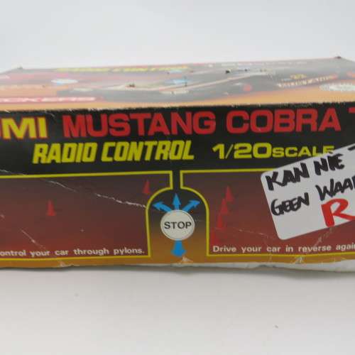 Vintage Checkers Ford Mustang Cobra Turbo radio control car-scale 1/20 in original box - Not tested
