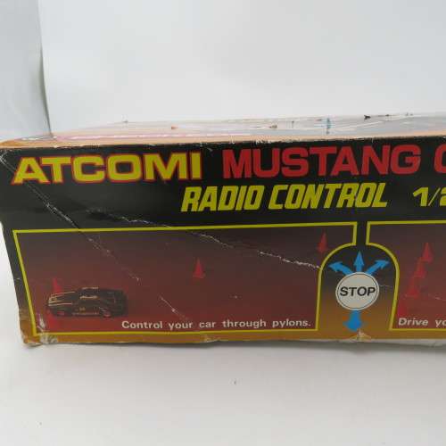 Vintage Checkers Ford Mustang Cobra Turbo radio control car-scale 1/20 in original box - Not tested