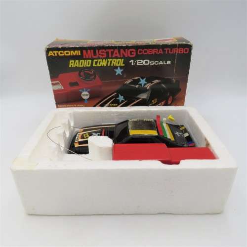 Vintage Checkers Ford Mustang Cobra Turbo radio control car-scale 1/20 in original box - Not tested