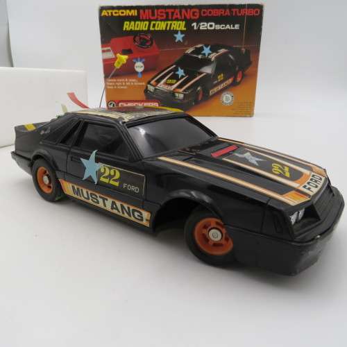 Vintage Checkers Ford Mustang Cobra Turbo radio control car-scale 1/20 in original box - Not tested