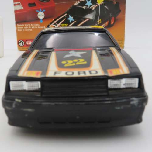 Vintage Checkers Ford Mustang Cobra Turbo radio control car-scale 1/20 in original box - Not tested