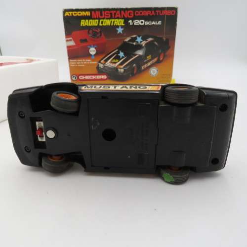 Vintage Checkers Ford Mustang Cobra Turbo radio control car-scale 1/20 in original box - Not tested