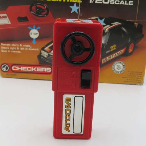 Vintage Checkers Ford Mustang Cobra Turbo radio control car-scale 1/20 in original box - Not tested