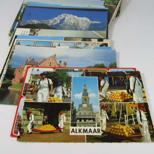 Lot of 100 vintage post cards with stamps - from all over the world