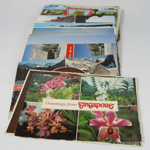 Lot of 100 vintage post cards with stamps - from all over the world