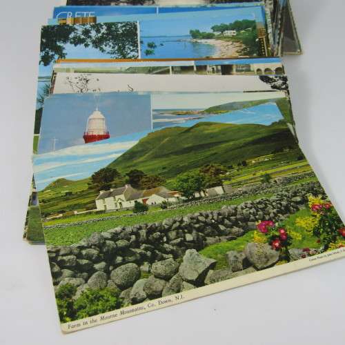 Lot of 100 vintage post cards with stamps - from all over the world