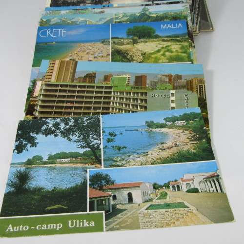 Lot of 100 vintage post cards with stamps - from all over the world