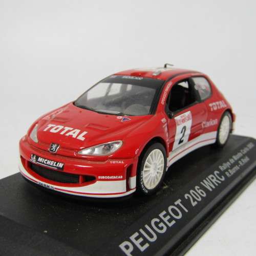 Peugeot 206 WRC die-cast rally model car - scale 1/43 - mirrors and rear spoiler missing