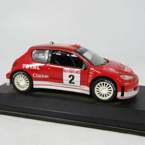 Peugeot 206 WRC die-cast rally model car - scale 1/43 - mirrors and rear spoiler missing