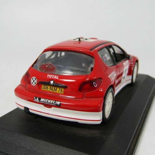Peugeot 206 WRC die-cast rally model car - scale 1/43 - mirrors and rear spoiler missing
