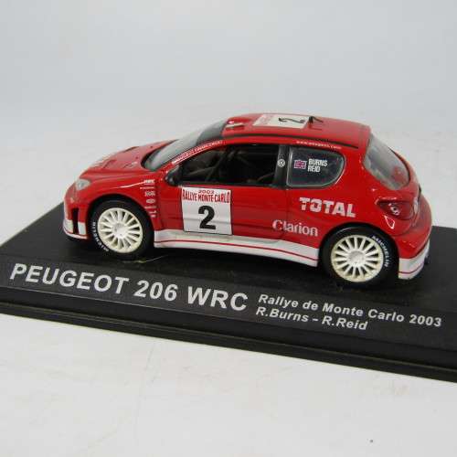 Peugeot 206 WRC die-cast rally model car - scale 1/43 - mirrors and rear spoiler missing