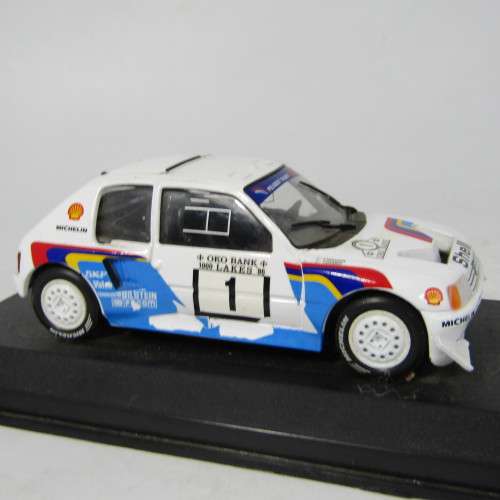 Peugeot 205 T16 Evodie-cast rally model car - scale 1/43 - rear spoiler missing