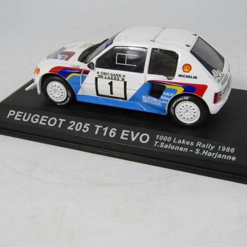 Peugeot 205 T16 Evodie-cast rally model car - scale 1/43 - rear spoiler missing