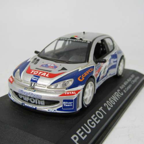 Peugeot 206 WRC die-cast rally model car - scale 1/43 - rear spoiler missing