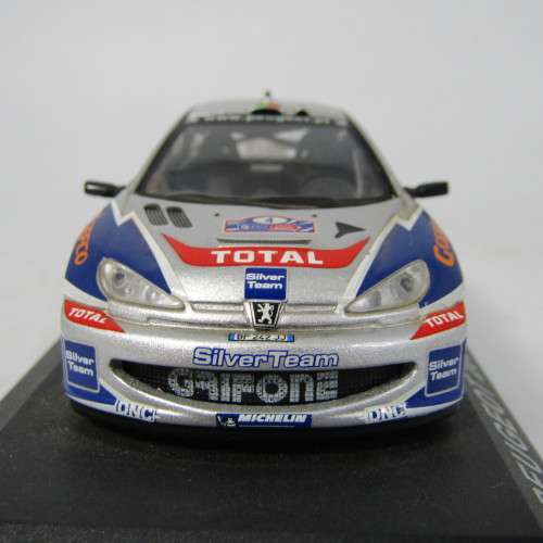 Peugeot 206 WRC die-cast rally model car - scale 1/43 - rear spoiler missing