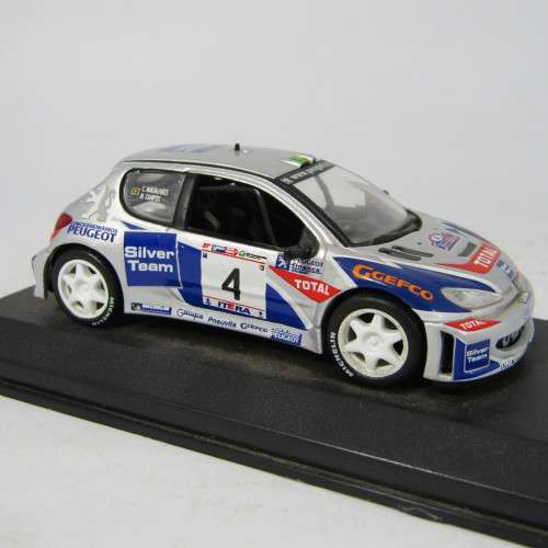Peugeot 206 WRC die-cast rally model car - scale 1/43 - rear spoiler missing