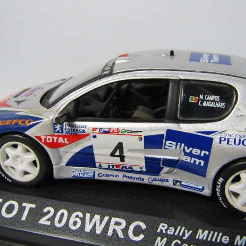 Peugeot 206 WRC die-cast rally model car - scale 1/43 - rear spoiler missing