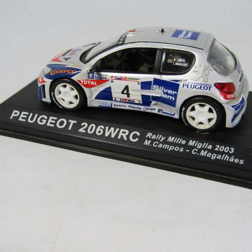 Peugeot 206 WRC die-cast rally model car - scale 1/43 - rear spoiler missing