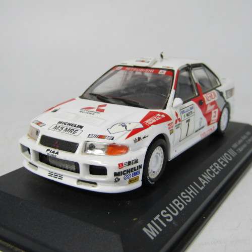 Mitsubishi Lancer EVO III die-cast rally model car - rear spoiler missing - scale 1/43
