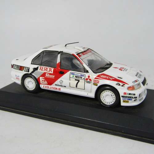 Mitsubishi Lancer EVO III die-cast rally model car - rear spoiler missing - scale 1/43