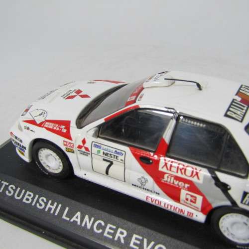 Mitsubishi Lancer EVO III die-cast rally model car - rear spoiler missing - scale 1/43