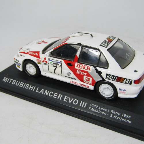 Mitsubishi Lancer EVO III die-cast rally model car - rear spoiler missing - scale 1/43