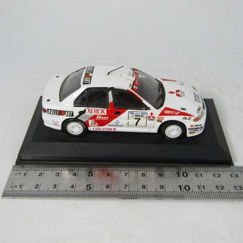 Mitsubishi Lancer EVO III die-cast rally model car - rear spoiler missing - scale 1/43