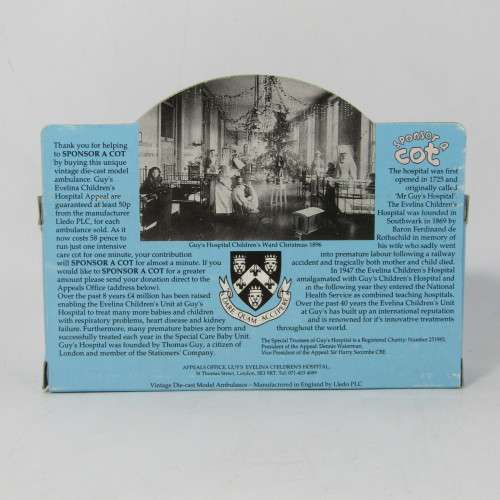 Lledo 1920 Ford Model T van - Home Ambulance service Sponsor a Cot model car in box