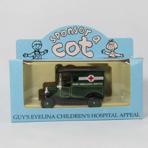 Lledo 1920 Ford Model T van - Home Ambulance service Sponsor a Cot model car in box