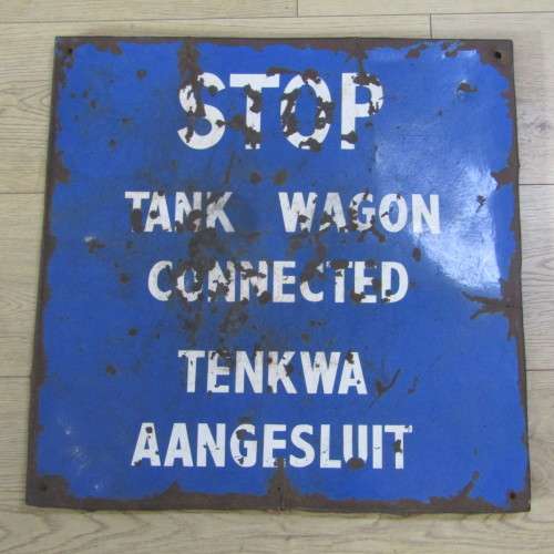 Antique South West African Windhoek shunting yard enamel sign - STOP - Tank wagon connected
