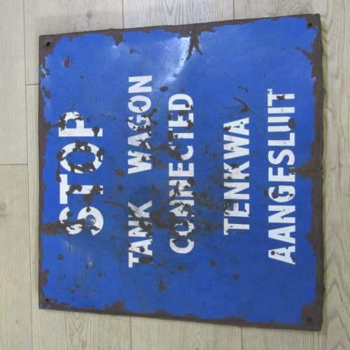 Antique South West African Windhoek shunting yard enamel sign - STOP - Tank wagon connected