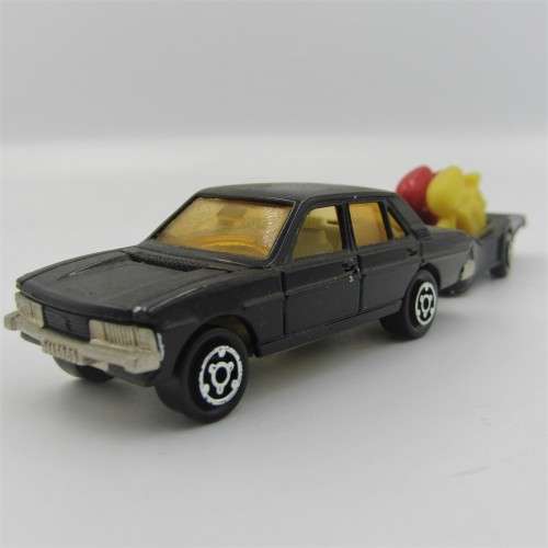 Majorette #238 Peugeot 604 die-cast toy car with motorcycles on trailer - scale 1/60