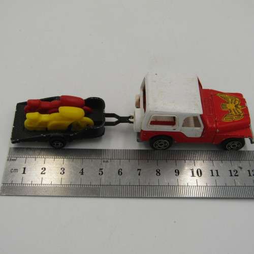 Majorette # 266 Jeep with motorcycle trailer